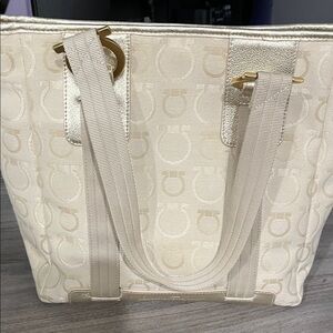 Faragamo Elegant Cream Designer Tote Bag